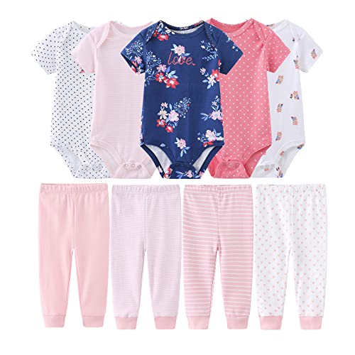 Image of MAMIMAKA Newborn Baby Clothes Set Short Sleeve Baby Boy pants Baby Girl bodysuits Baby Layette Sets