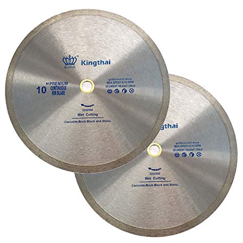 (2 Pack) Kingthai 10 Inch Continuous Rim Diamond Saw Blade for Cutting Porcelain Tiles Ceramic,Wet Cutting,1-7/8 Arbor