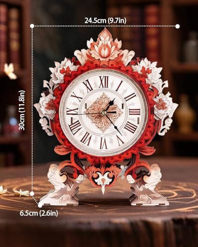 3D Wooden Puzzles for Adults, 3D Puzzles Flame Flower Clock Kit (with Pendulum), Wooden Puzzle for Adults Teens Home Wall Decor Clock Christmas Day Puzzle Gifts for Adults - Image 4