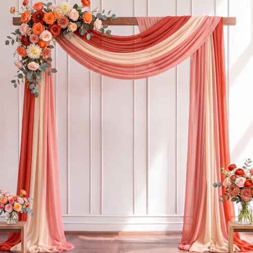 Image of Orange Peach Beige Wedding Arch Draping Fabric