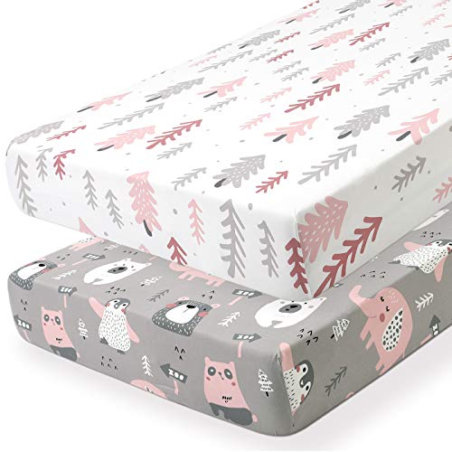 Image of BROLEX Baby Fitted Crib Sheets: Kid Crib Sheets - Set of 2 for Toddler Standard Size Crib Mattress for Boys and Girls - Jersey Knit Crib Bed Sheets Jungle Animals