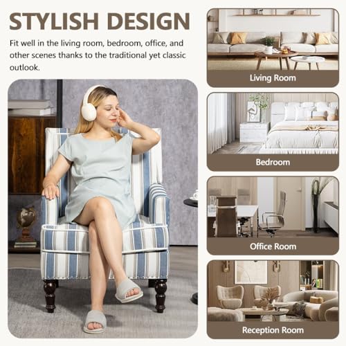 Sillón vintage azul con brazos y patas de madera miniatura 7