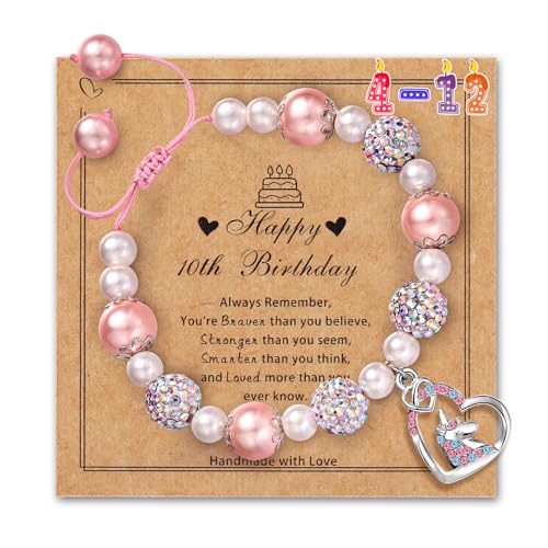 Image of Birthday Gifts for 4-10 Girls, Adjustable Sparkling Delicate Pink Charm Cute Bracelet for Teen Girls for Daughter Granddaughter Niece Sister Teens Friends Birthday Christmas Valentine Gifts