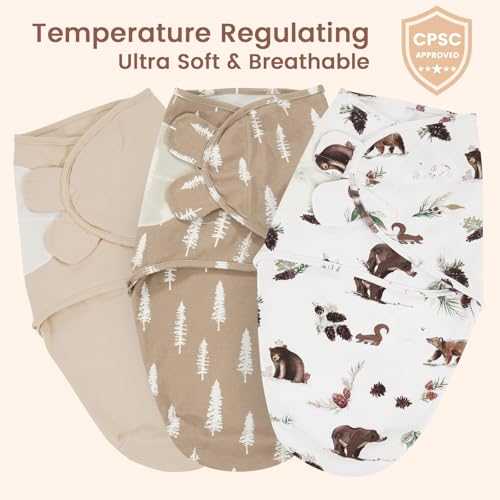 Image of david's kids 100% Cotton 3 Pack Baby Swaddle Wrap for 0-3 Months, Soft Breathable Swaddle Blanket for Newborn Infant, Adjustable Baby Wrap Sleep Sacks for Boys Girls, Newborn Essentials, Woodland