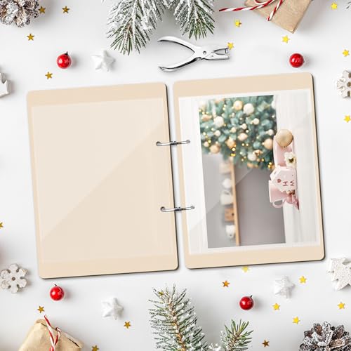 Tarjetas de Navidad organizador de madera CJiangpo con fundas y perforador para recuerdos 6