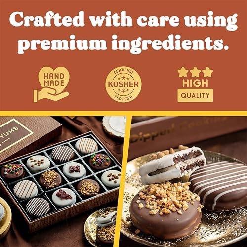 Fathers Day Cookies Gift Basket - 12 Gourmet Chocolate Covered Sandwich Cookies with Assorted Toppings - Assorted Food Gift Box for Fathers Day, Mothers Day, Family, Sympathy, Men & Women.