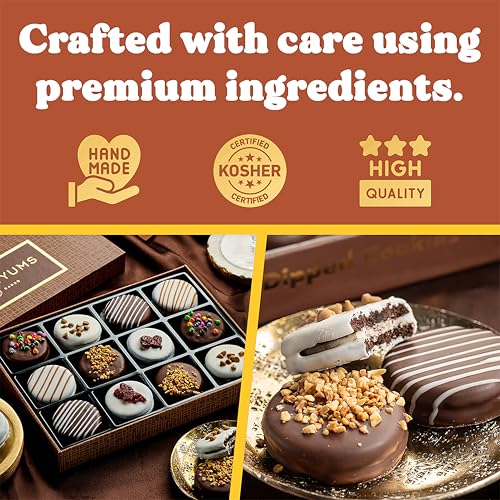 Valentines Day Cookies Gift Basket - 12 Gourmet Chocolate Covered Sandwich Cookies with Assorted Toppings - Assorted Food Gift Box for Fathers Day, Mothers Day, Family, Sympathy, Men & Women.