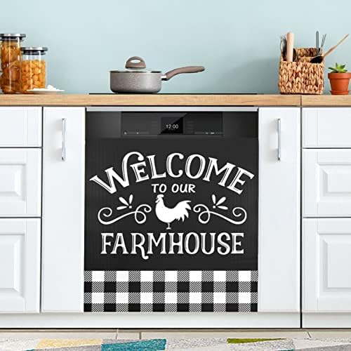 Buffalo Plaid Black Farmhouse Dishwasher Magnet Cover Easy Clean Magnectic Sticker Refrigerator Magnet Decor Fridges Door Magnet Sticker for Home Cabinet Decals Appliances 23″x26″