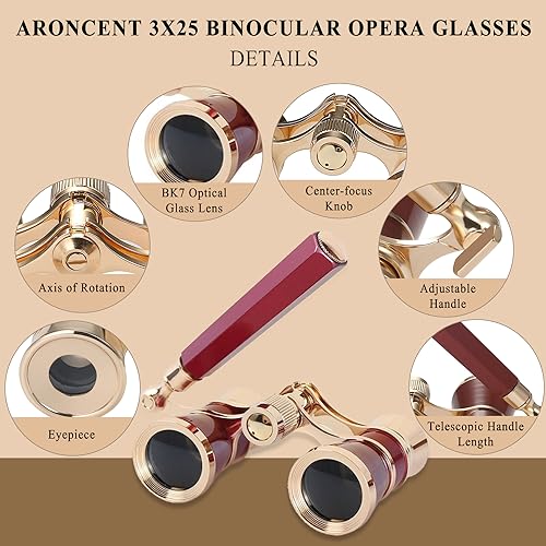 Binoculares Aroncent Opera Glasses 3x25 con Mango Compactos miniatura 2