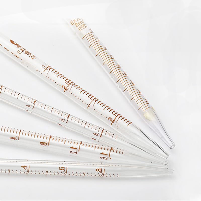 5pz Pipette in Vetro Graduate Precisione 0,1ml con Marcatura ad Anello e Pera 1–50ml Uso Laboratorio(2ml 30cm)
