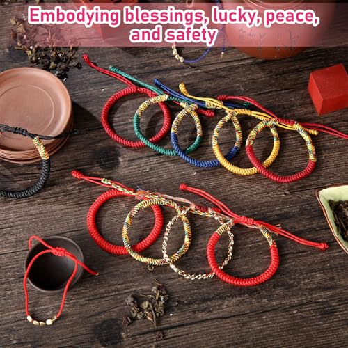 Tondiamo 12 Pcs Tibetan Bracelets Adjustable Handmade Tibetan Buddhist Red String Copper Beads Woven Knots Ethnic Colorful Mens Womens Lucky Bracelets for Protection Jewelry3