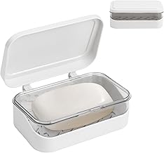 MEDE Travel Soap Dish with Lid,2 Tier Soap Dish with Removable Drainer and Lid Keeps Soap Dry and Easy to Clean for Camping Home Bath School Gym-White