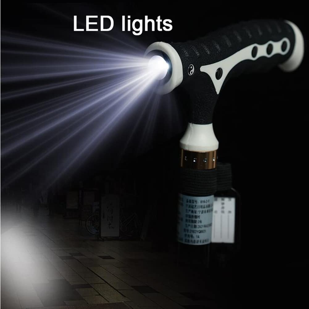 Bastón Cuadripode con Luz LED, Bastón De Aluminio para Ancianos, Mango Ergonómico, con Correa para La Muñeca, Bastón para Caminar con 4 Patas (Color : Brown)