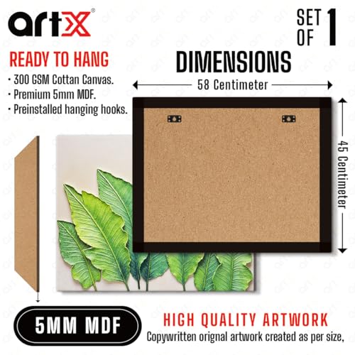 Image of ArtX Canvas Green Leaf Painting For Wall Decoration, Multicolor, Nature, 58.0 X 45.0 cm, Set of 1