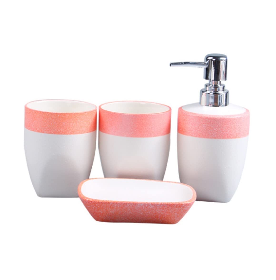Dozownik do balsamu, zestawy akcesoriów łazienkowych, dozownik, zestaw 4-częściowy, mydło lub mydła, ceramiczny domu, prezent na parapetówkę, mieszkanie(Red1)