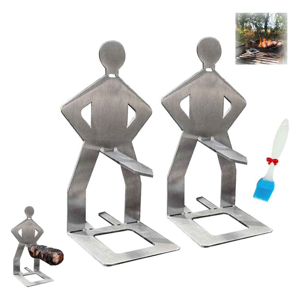 Set Di Posate Da Campeggio Per 4 Persone - In Acciaio Inox, Leggero, Con Supporto Per Salsicce, Per Barbecue E Picnic - Foto 6