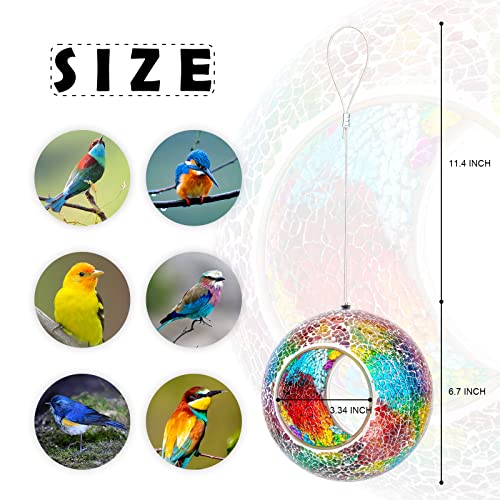 Vcuteka Bird Feeder Mosaic Fly Through Bird Feeders For Outside Hanging With Round Shape Glass Container To Attract More Wild Birds For Garden, Yard, Backyard, Deck And Porch Decor, Purple 7-Inch #TOP4