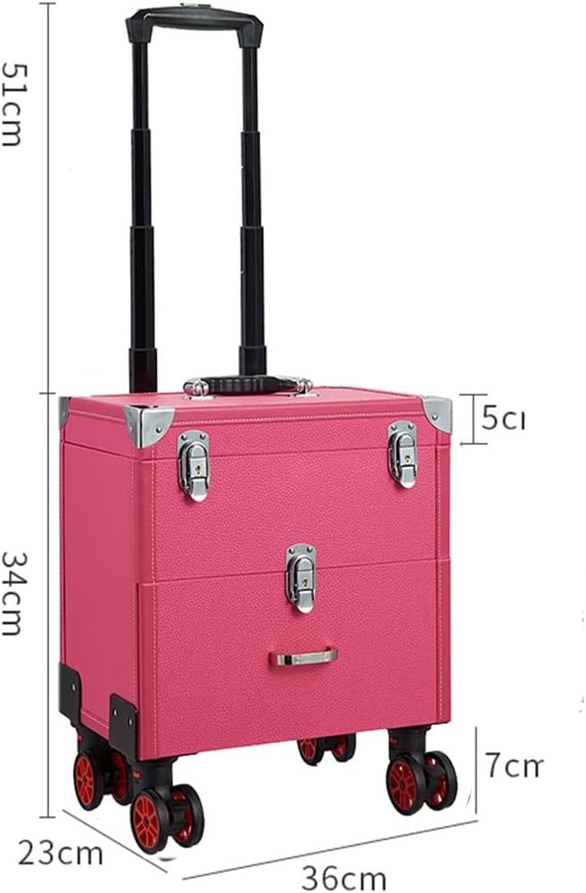 Cosmetic Case Makeup Beauty Eyebrows Semi-Permanent Massage Beginner Tool Storage Trolley Suitcase Large Capacity Storage Box (Color : Pink, Size: 36 x 23 x 34 cm) (Black 36 x 23 x 34 cm)