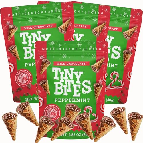 Peppermint Bark Milk Chocolate Crunchy Cones, Pack Of 4 (2.82 Oz Each) Bite-Size Chocolate Candy Snack, Made With Real Belgium Milk Chocolate, Peppermint Chocolate Treats For Valentine's Gift Baskets, Parties, Dessert Toppers