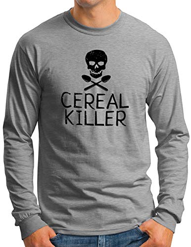 T-shirt manches longues homme humour Cereal Killer Skull gris mélangé