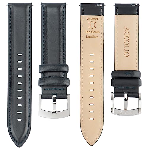 Image of OTTOODY Leather Watch Bands Quick Release, Elegant Top Grain Leather Watch Straps for Men & Women, Choice of Color & Width - 18mm, 19mm, 20mm, 21mm or 22mm Wristbands Bracelet for Watch & Smartwatch