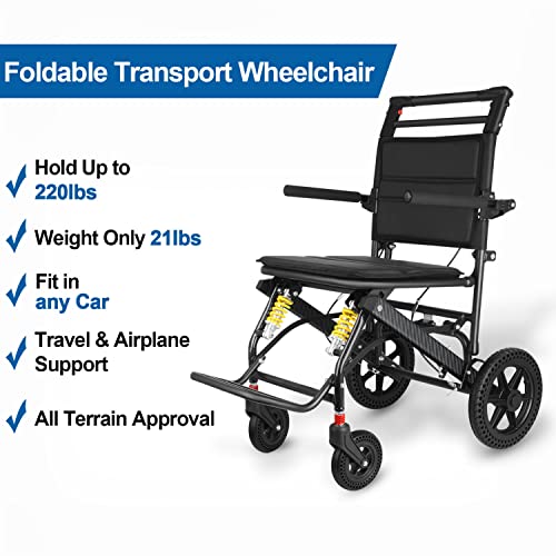 Broobey 2023 New Lightweight Portable Folding Transport Wheelchair Weight Only 21Lbs, Lightweight Transport Travel Chair Support 220Lbs, Aluminum Wheelchair For Adults And Seniors #TOP1