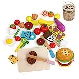Buena idea para el regalo de cumpleanos：El juguete de madera para cortar frutas tambien es un regalo de acompanante, los padres pueden jugar a cortar alimentos con sus hijos, lo que promovera la relacion entre padres e hijos. Otros usos como premios, favores de fiesta, regalos de fiesta de cumpleanos, regalos de Navidad, vienen con una mochila para guardar cosas, conveniente y portatil para llevar. !El juguete de juego de comida es adecuado para los dias familiares o la fiesta de cumpleanos i
