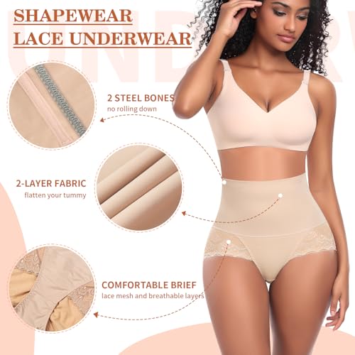 Image of Werena Tummy Control Shapewear Panties for Women High Waist Body Shaper Underwear Lace Shaping Girdle Briefs