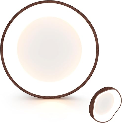 Miniatura 10 de Tangkula Lámpara de techo redonda LED empotrada, lámpara de techo de 16.5 pulgadas con patrón de madera, marco de metal, 3000 K, lámpara de techo