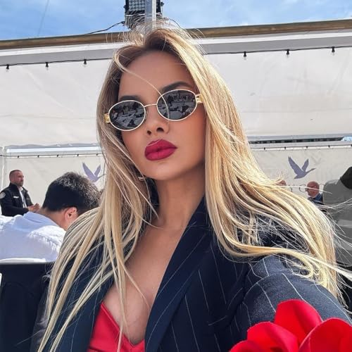 Retro Oval Sunglasses for Women Men Fashion Oval Metal Sun Glasses 90s Vintage Shades