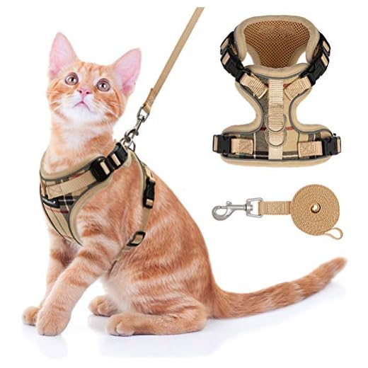 Cat Harness and Leash Set - Escape Proof Adjustable Puppy Harness for Outdoor with Reflective Strap, Soft Mesh with Metal Clip Cat Walking Jacket for Kitten Rabbit - Plaid