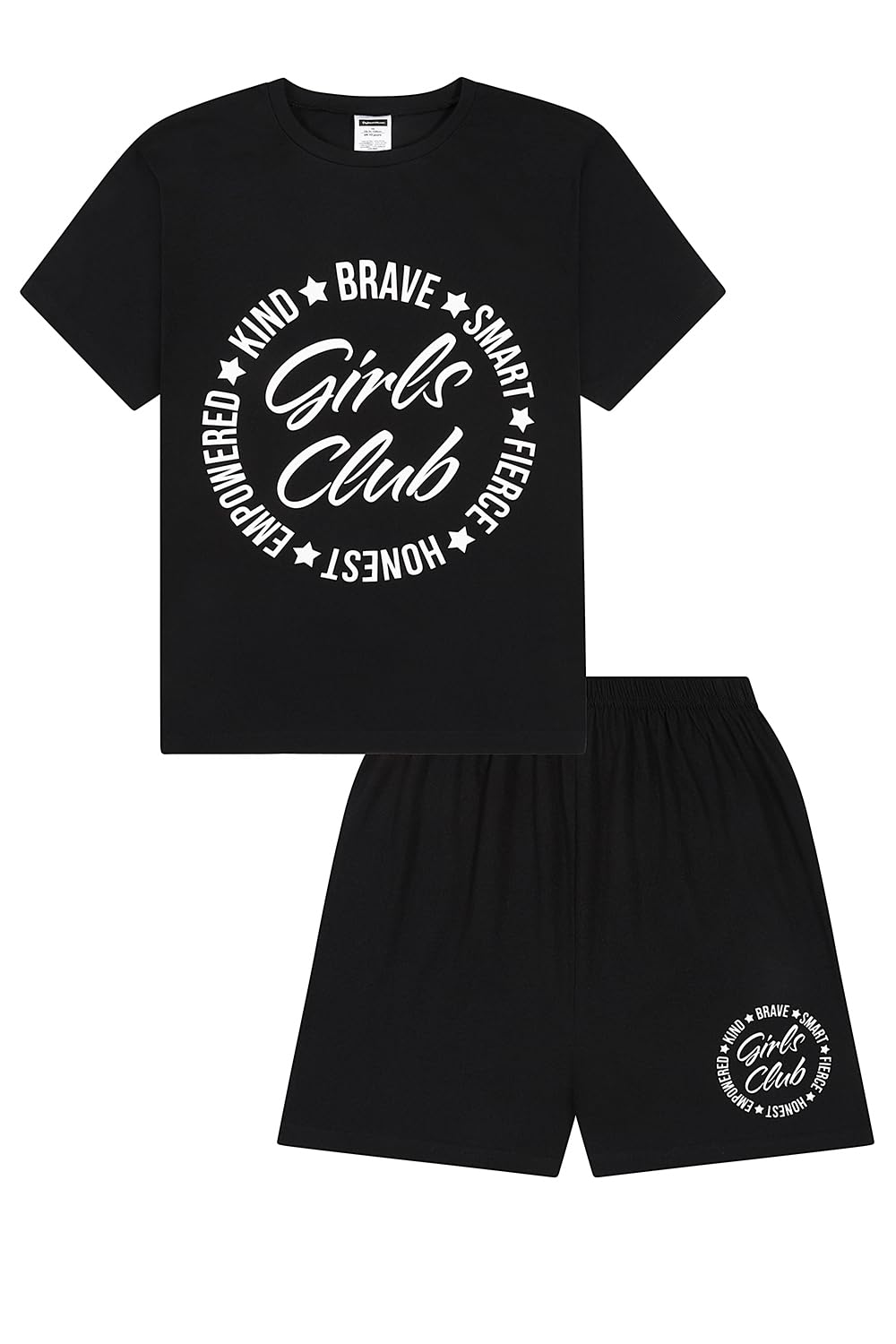 ThePyjamaFactory Girls Club Short Cotton Pyjamas PJs for Kids (11-12 Years) Black