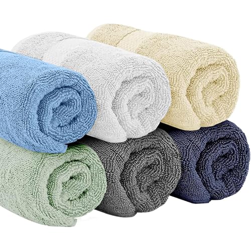 Image of White Classic Luxury Multicolor Hand Towels - Soft 100% Turkish Cotton | Highly Absorbent Hotel spa Bathroom Towel Collection | 16x30 Inch | Set of 6