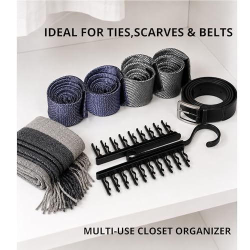 LEYDT Tie Hanger for Men – 2 Pack Space-Saving Tie Organizer for Closet – Durable Plastic Scarf & Belt Hanger – 20-Tie Capacity Rack, Black – Closet Organizer for Ties, Scarves & Accessories by LEYDT - Image 3