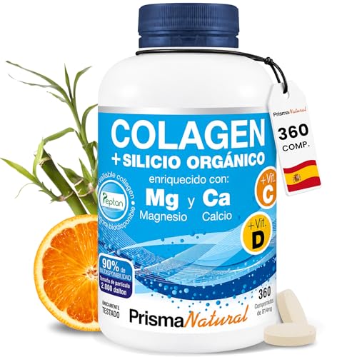 Colágeno Marino con Silicio Orgánico y Magnesio - 360 Comprimidos - Complemento Alimenticio para Piel, Cabello y Uñas - Apoyo a la Función Articular con Vitamina C - Prisma Natural