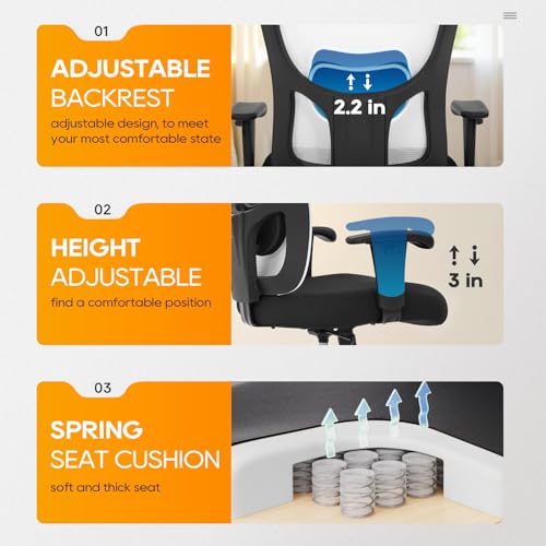 Image of BestOffice Big and Tall Office Chair 400lbs Desk Chair Mesh Computer Chair with Lumbar Support Wide Seat Adjust Arms Rolling Swivel High Back Task Executive Ergonomic Chair for Home Office, White