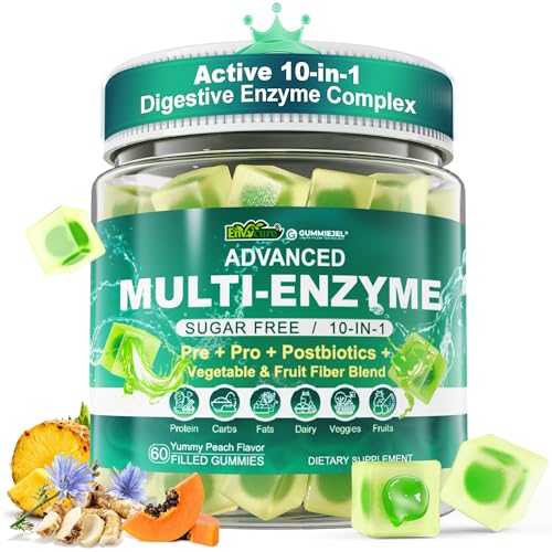 Digestive Enzymes Gummies for Women & Men Multi-Enzymes with 90Billion CFU Probiotics and Prebiotics & Postbiotic Vegetable & Fruit Fiber Blend Super Enzymes for Digestive & Gut Health Immune 60Cts