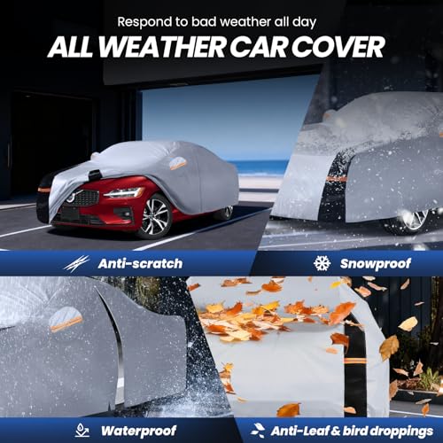 Image of Multi-Layer Car Cover Custom Fit for Volvo S60 (2000-2026), 100% Waterproof All Weather for Automobiles, Gift with Towel, Heavy Duty Car Covers for Rain Sun UV Protection with Door Zipper.