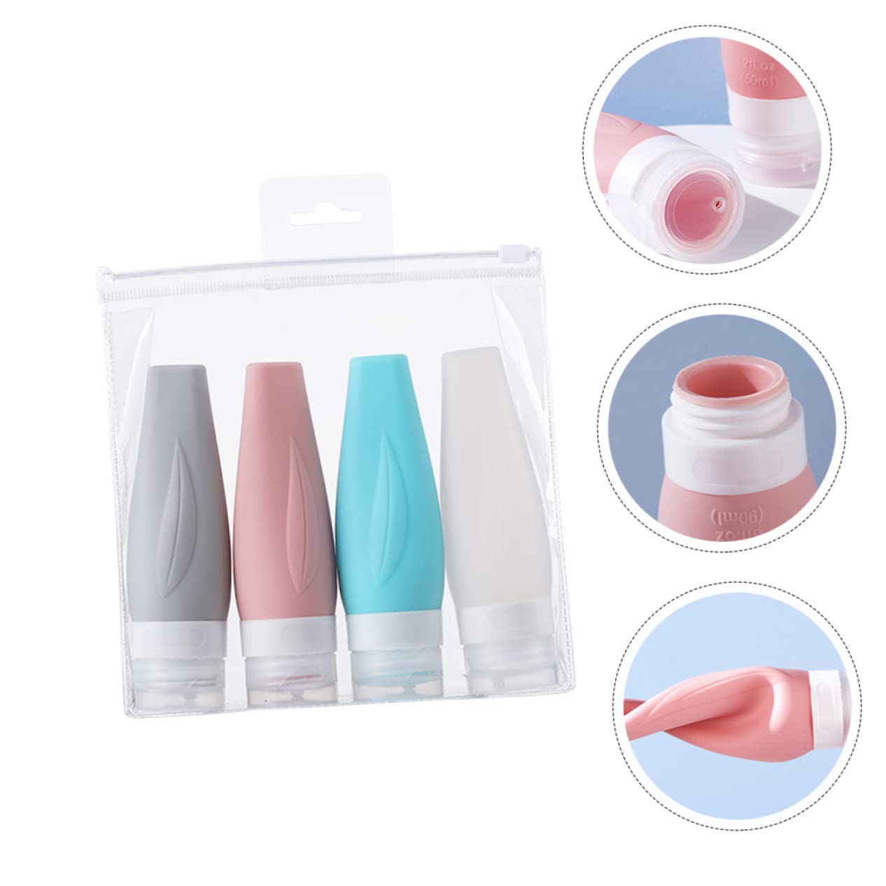 4 piezas Botellas de Silicona Rellenables para Viaje Contenedores de para Cosméticos y Artículos de Tocador