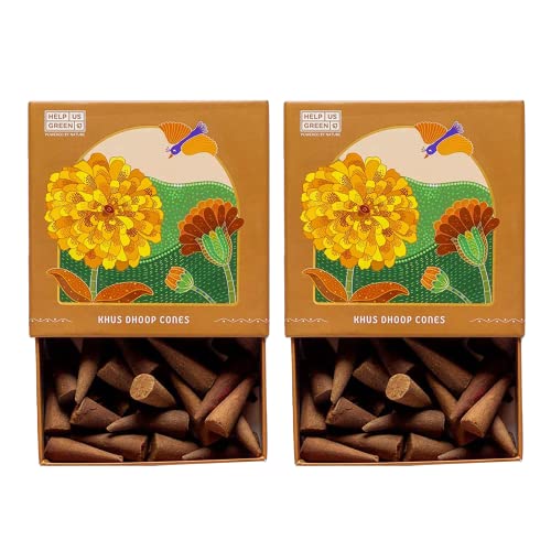 Image of Natural Incense,Meditation, Long-Lasting, Handcrafted Combo Pack - 80 Herbal Dhoop Cones Special Prayer, and Home Scenting IFragrances- Khus +2 Ceramic Holder I Dhoop for Pooja