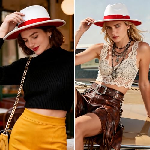 Image of BABEYOND 1920s Fedora Hat for Men Gatsby Wide Brim Fedora Hat Felt Panama Cap with Band for Women Men