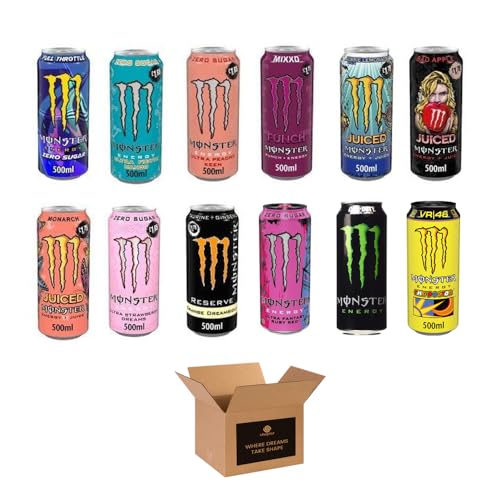 Monster Energy Drink Flavours | Juiced, Zero Sugar, Ultra, Monarch, Fiesta Mango, Strawberry Dreams, VR46, Punch | High Caffeine Sports Energy Drink | 500ml (Pack 24, Mixed-Assorted)