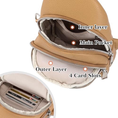 INICAT Crossbody Sling Bags Vegan Leather Fanny Packs for Women (True Khaiki)3