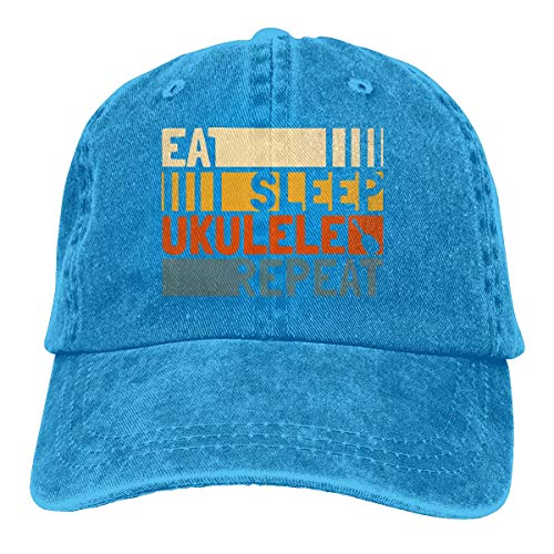 shizh Hombre/Mujer Eat Sleep Ukulele Repeat Denim Jeanet Gorra de béisbol Gorra Ajustable para papá