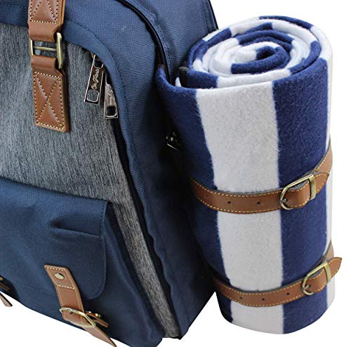 Picnic Backpack for 4 | Picnic Basket | Stylish All-in-One Portable Picnic Bag with Complete Cutlery Set, Stainless Steel S/P Shakers | Picnic Blanket Waterproof Extra Large| Cooler Bag for Camping