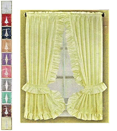 Ruffled Fabric Window Curtain Set, Mosaic - 2 TIE Backs - Adhesive Hooks (Beige)