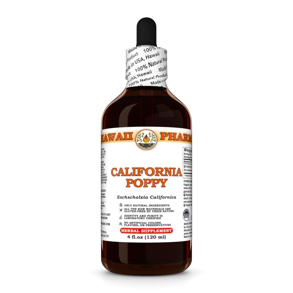 HawaiiPharm California Poppy Aerial Parts Liquid Extract, 4 fl oz 4 Fl Oz (Pack of 1)