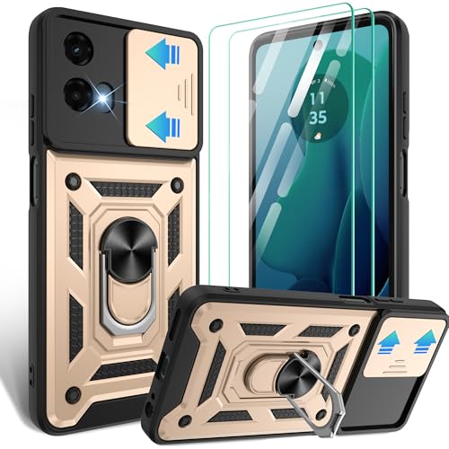 Coque Moto G 5G 2024 dorée avec 2 verres et anneau