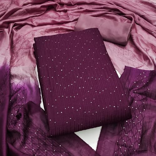 Image of Pandadi Saree Women's Soft Chanderi Embroidery Work Unstitched Salwar Suit Dress Material