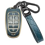 COZLA for Hyundai Key Fob Cover with Keychain Soft TPU Car Key Case Holder 360 Degree Protection for 2019-2022 Hyundai Sonata Santa fe Tucson 7 Buttons Smart Key (Gray)